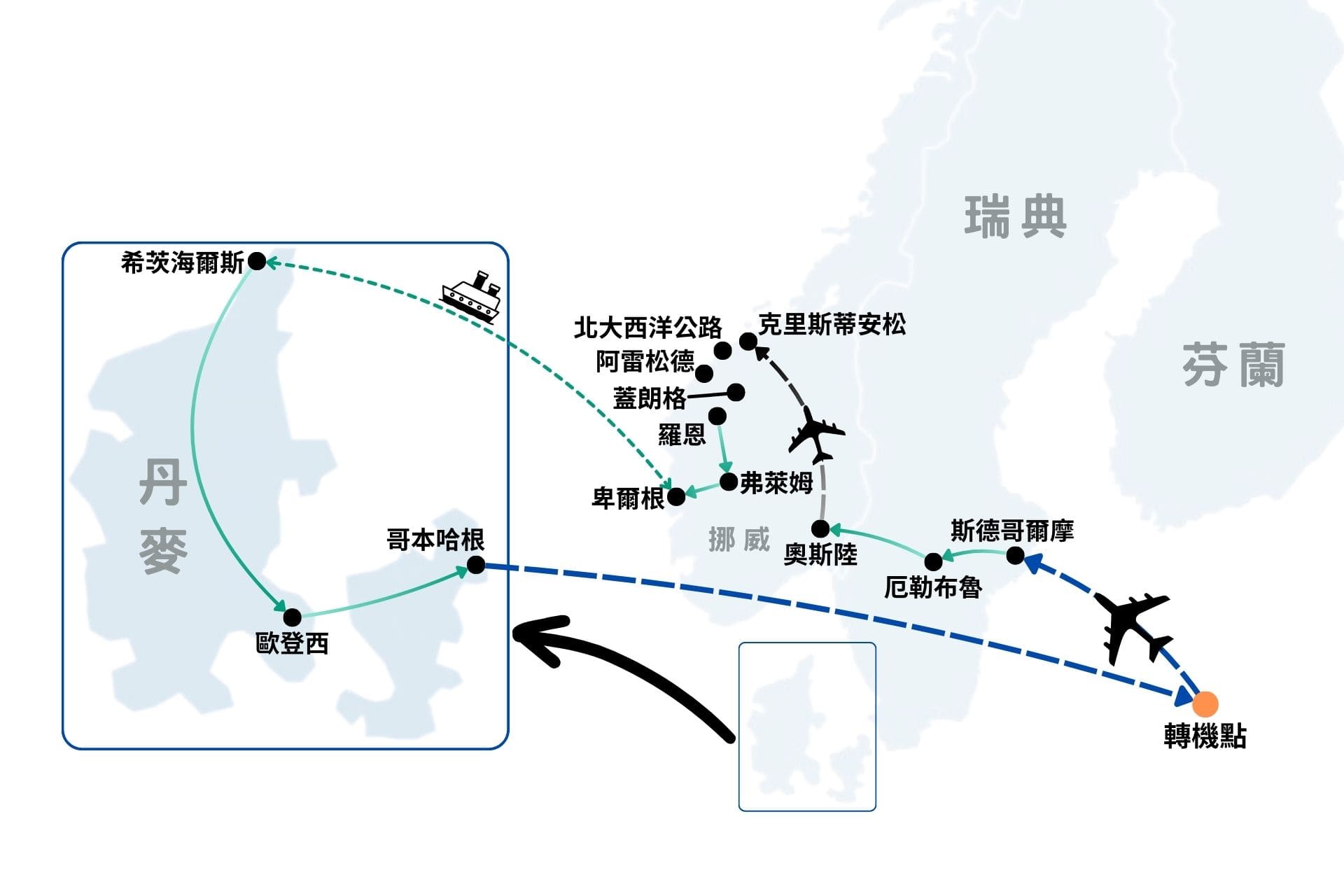 北歐峽灣12日-路線圖