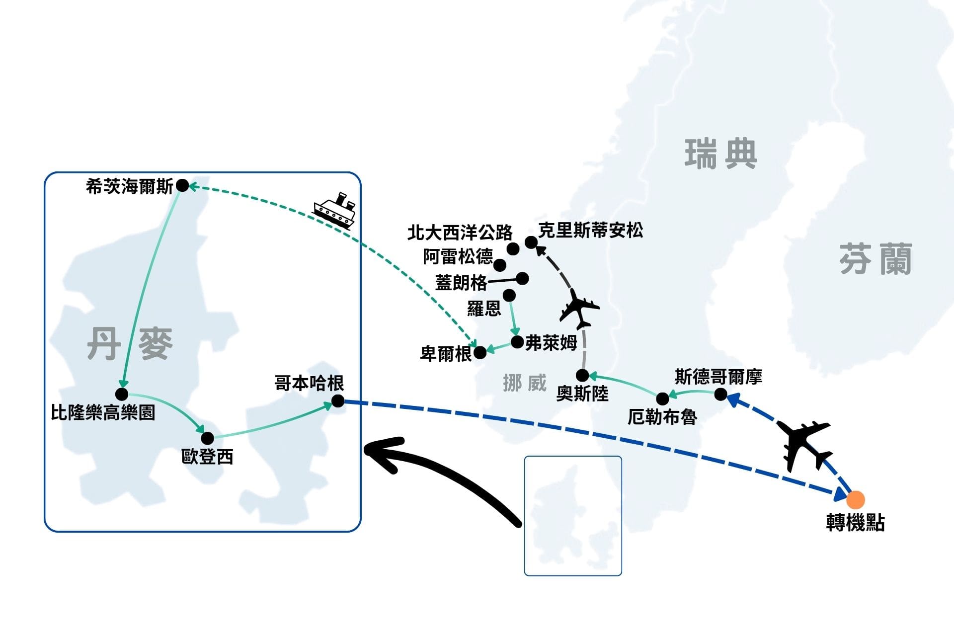北歐峽灣13日-路線圖